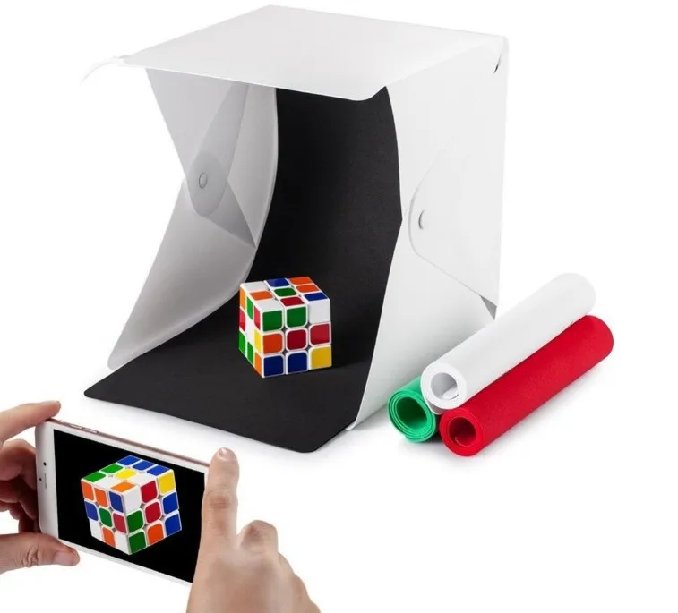 New 20cm mini 2 LED panels folding portable 1100LM light Photo lighting studio shooting tent box kit with 6 colors backdrops