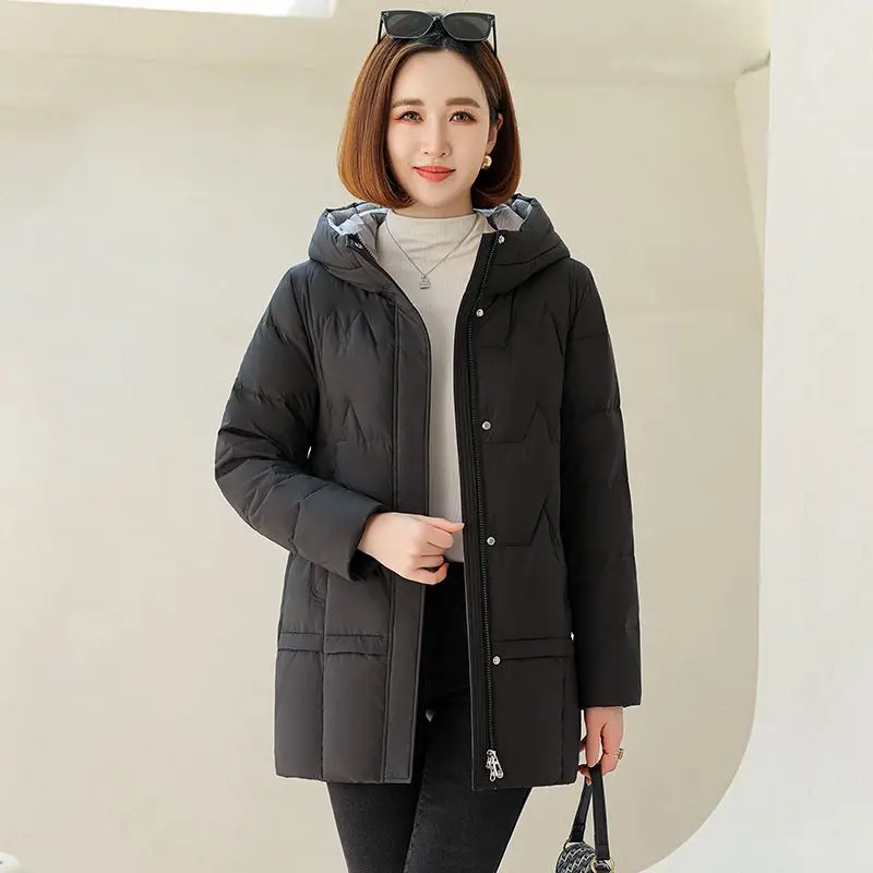 2023 New Women Down Jacket Winter Coat Mid Length Version Parkas Loose Large Size Thick Outwear Hooded Leisure Time Overcoat