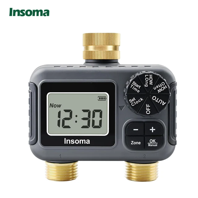 Insoma Smart Irrigation Watering System Dual Outlets Automatic Water Timer Sprinkle Faucet Hose Programmer for Garden Outdoor 1