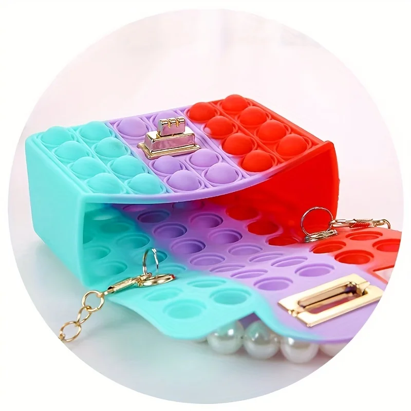 Silicone Love Bubble Jelly Bag, Popper Pressure Relieving Purse, Pop It Handbag With Faux Pearl Handle, Cute Chain Crossbody Bag