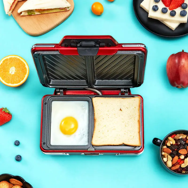 Red Sandwich Makers Press multifunction Breakfast Machine Toaster Ham Egg Food grade Anti stick coating Double disk Edge banding