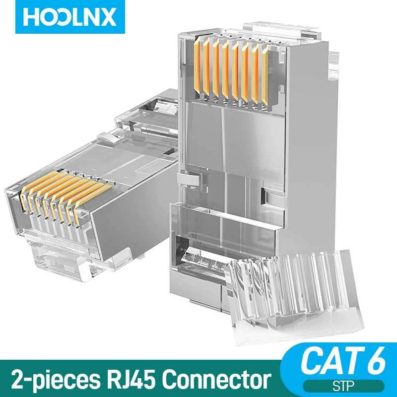 Connettore Hoolnx Rj45 2 Pezzi Spine Modulari Stp Cat6 50U Gold Ethernet Ends Barra Di Carico Placcata Per Cavo Patch Lan 23-24 Awg
