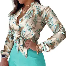 

Blouse for Spring Long Sleeve Elegant Office Lady Shirt Stand Collar Single-breasted Floral Print Buttons Down for Spring/Summer