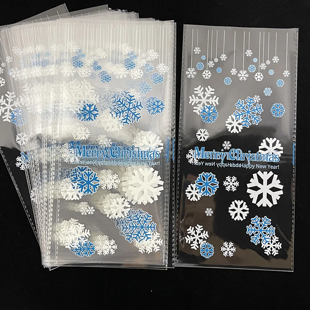 50Pcs Christmas Gift Bag Transparent Plastic Bags Presents Candies Cookies Xmas Home Store Sale Gift Cookies Wrapping Bags