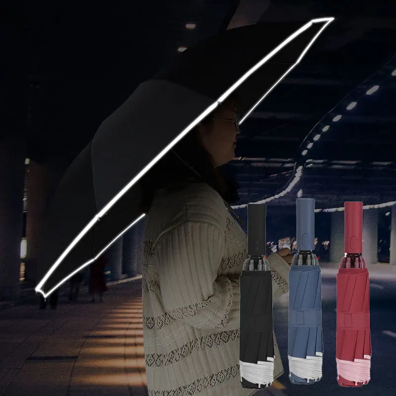 Fully Automatic Reverse Umbrella Car Led Light Reflective Strip Folding Rain Or Shine Flashlight Umbrella
