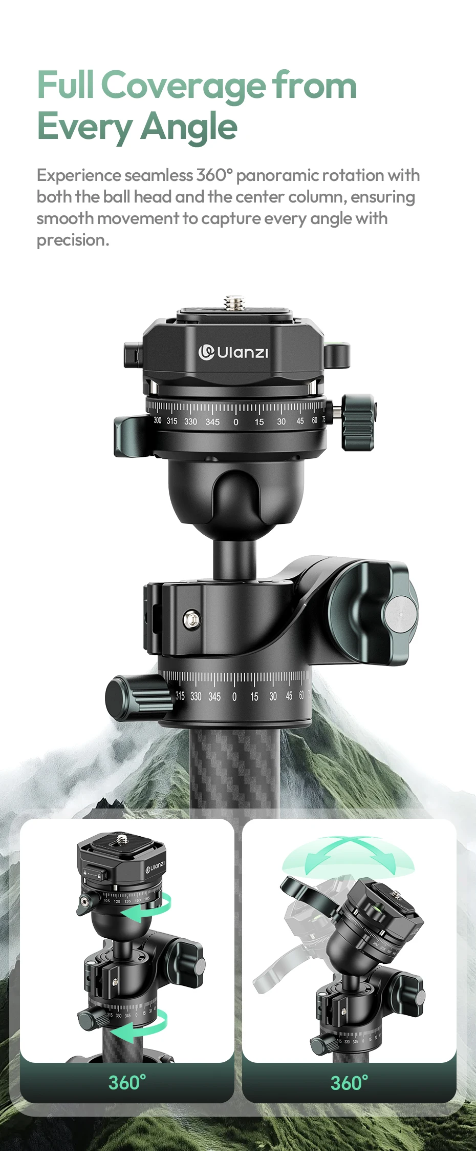 GlideGo Travel Tripod Carbon Fiber Tripod with Dual-Section Center Column for Lo