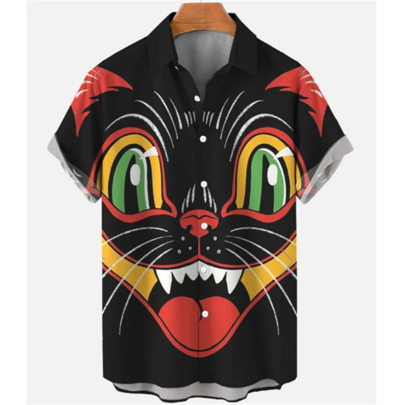 thumbnail image 1 of Camisa hawaiana con estampado 3D completo de gato para hombre, camisetas casuales de manga corta con botones para verano, camisas para hombre, 1 of 5