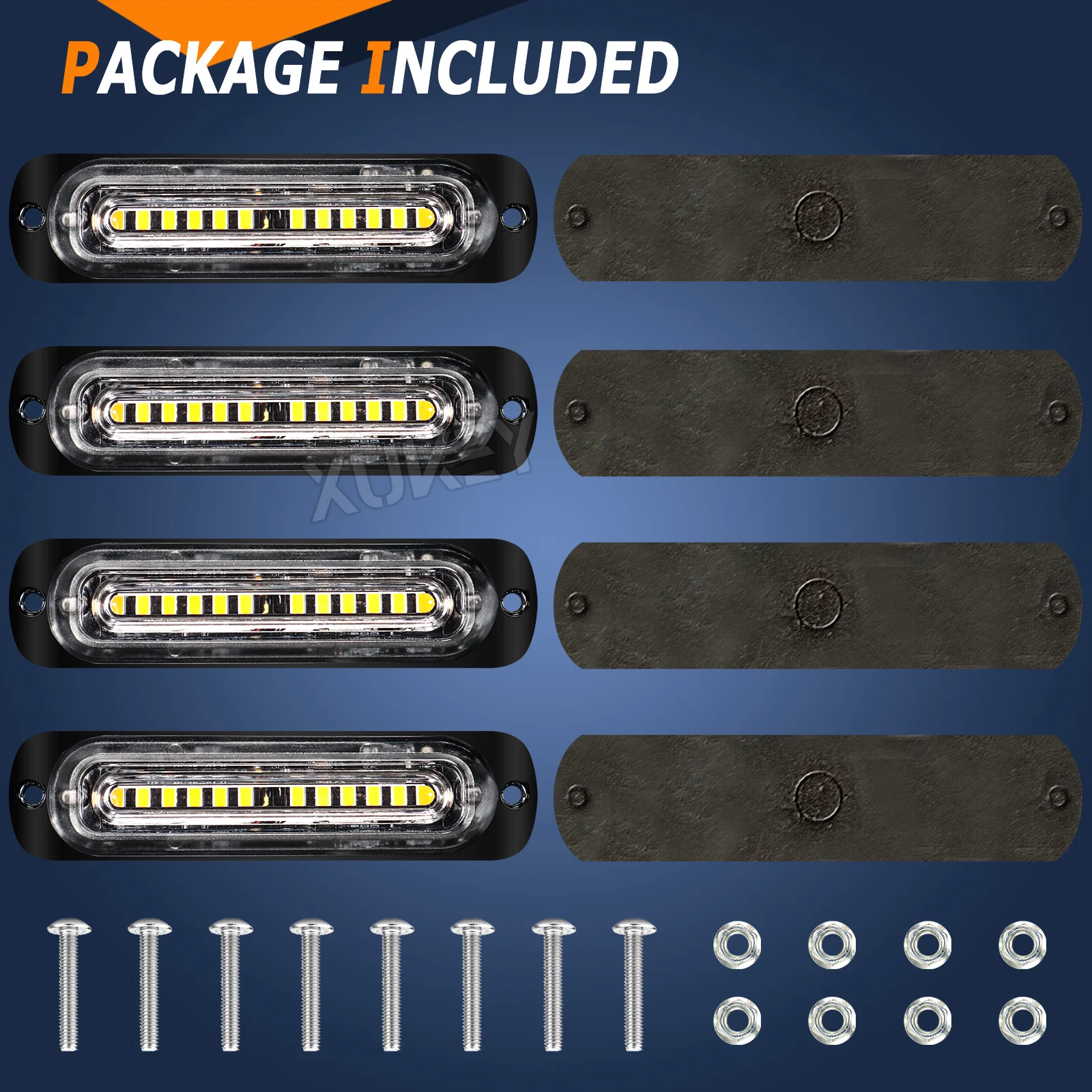 4pcs 12V 24V 12LED Strobe Warning Grille Hazard Flash Light bar Car Truck PIckup SUV Beacon Lamp Amber Yellow Traffic Waterproof