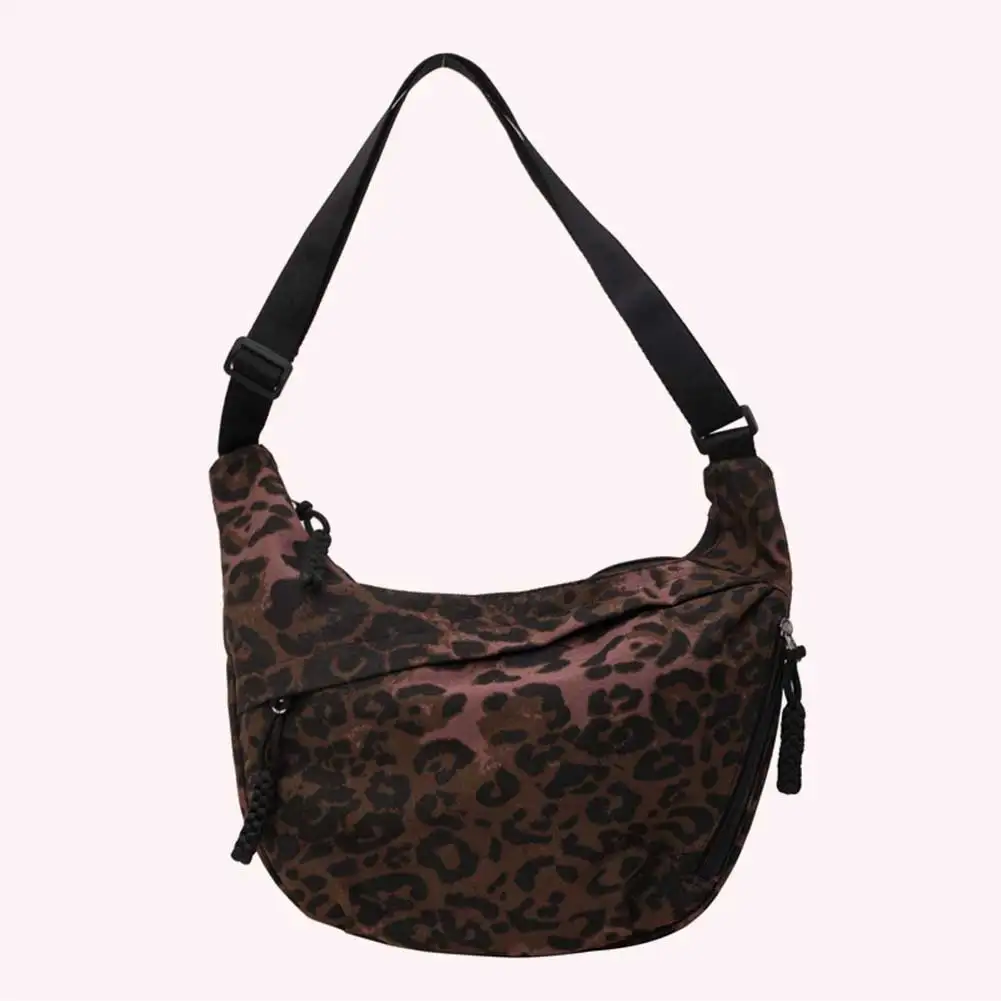 Women Stylish Dumpling Bag Multi-pockets Leopard Print Hobo Sling Bag Adjustable Strap Crescent Crossbody Bag Simple Satchel Bag