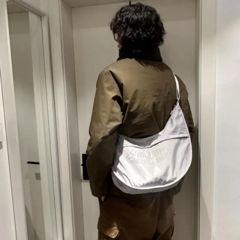 Purple Letter Print Shoulder Bags Women Sporty Vibrant Large Capacity Tote Bag Ladies Trendy Half Moon Versatile Crossbody Bag