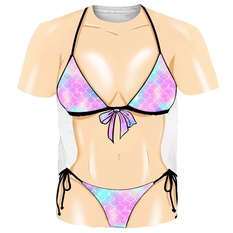 T-shirt Donna Stampa 3D Bikini Divertente – Girocollo, Manica Corta, Morbida In Poliestere – Casual Estiva