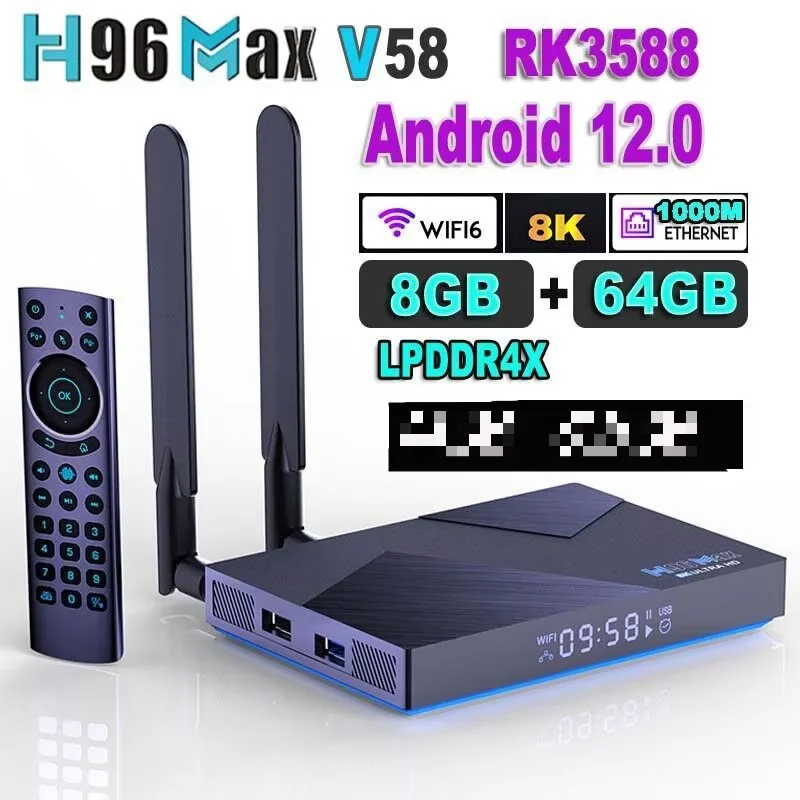 H96 MAX V58 TV Box Android 12 DDR4 8GB 64GB RK3588 Support 8K BT5