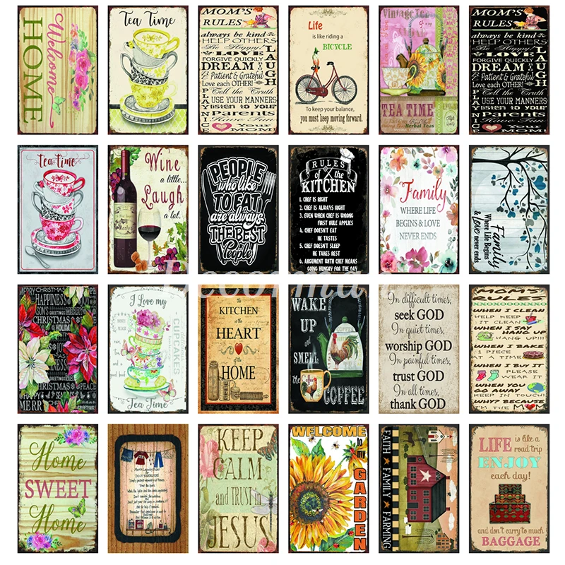 [Mike86] Welcome Garden Flower Kitchen Home Keep Calm Rule Segni In Metallo Flower Decor D12 20*30 Cm