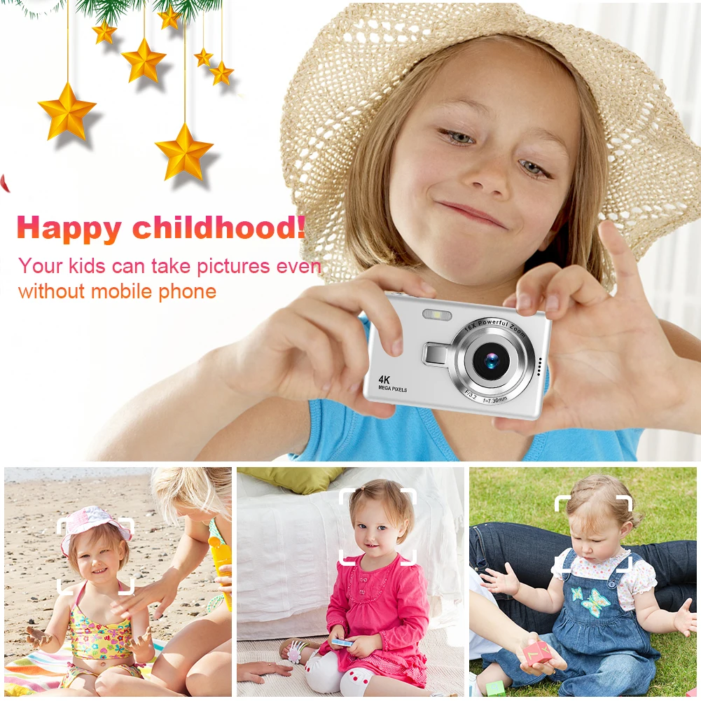 4K HD 1080P 디지털 카메라, 96MP 휴대용 브이로그 카메라, 16X 줌 캠코더 카메라, 2.4 인치 IPS 화면, 어린이 성인 사진