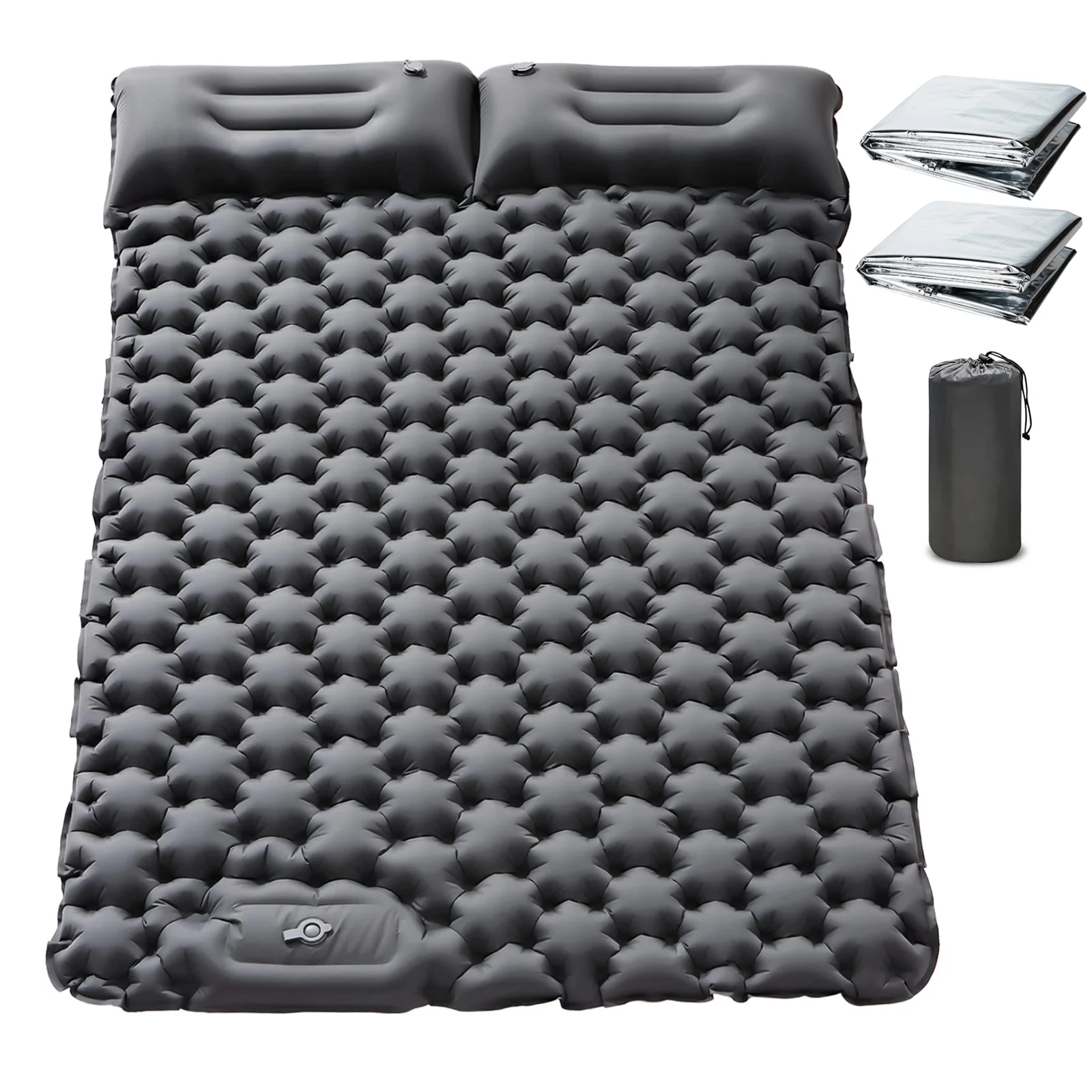 Doppelte aufblasbare Camping-Isomatte, mit Kissen, integrierte Fußpumpe für Outdoor-Rucksackreisen, Wandern, tragbare Camping-Pad