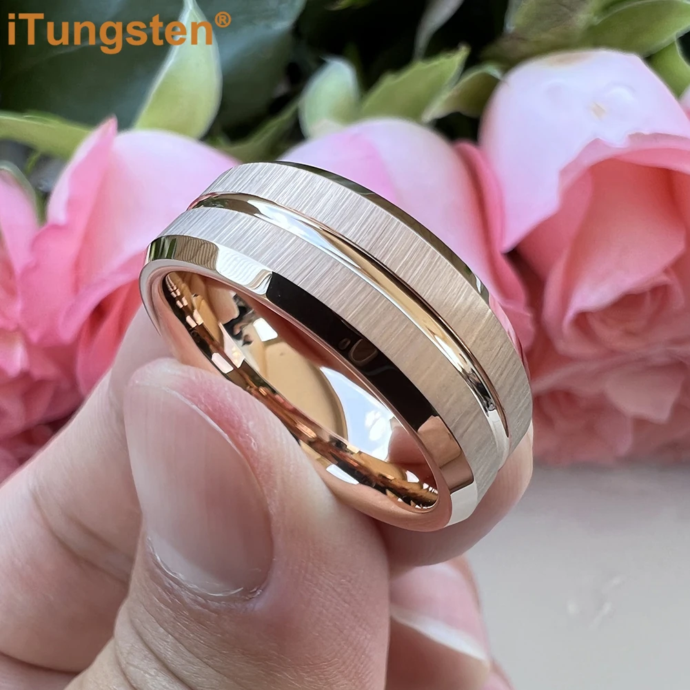 iTungsten 6mm 8mm Dropshipping Classic Wedding Band Men Women Tungsten Carbide Ring Grooved Brushed Beveled Finish Comfort Fit
