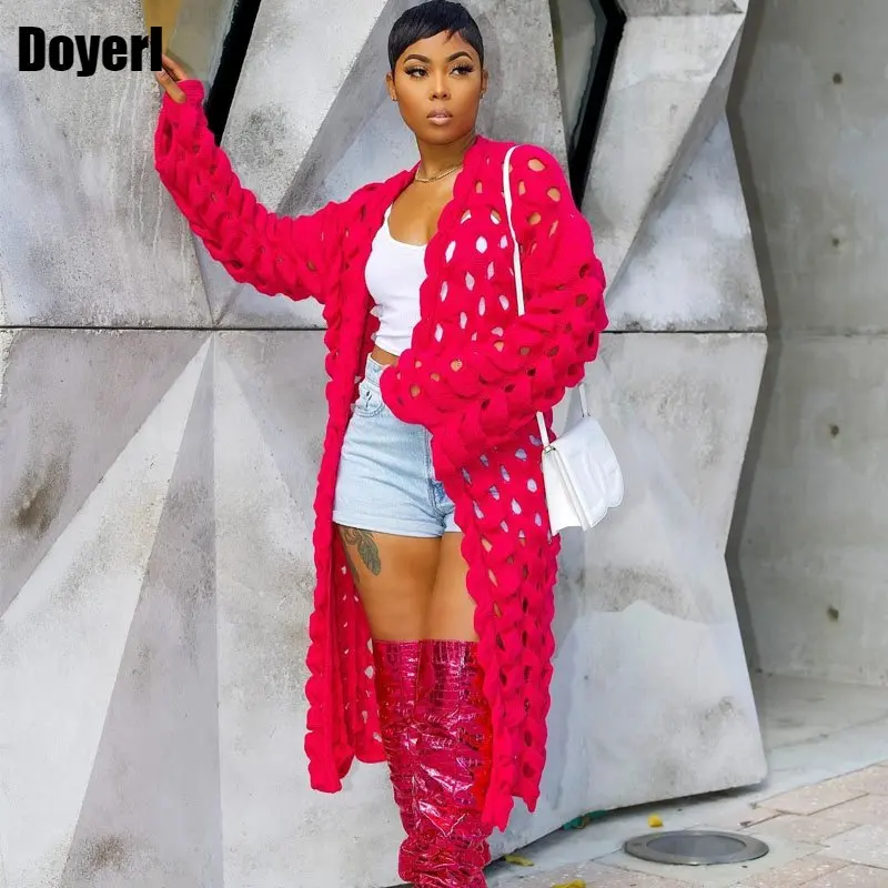 

Осенне-зимний длинный вязаный кардиган, женский свитер, уличная одежда в Корейском стиле, свободный Свитер оверсайз с вырезами, женская верхняя одежда, пальто