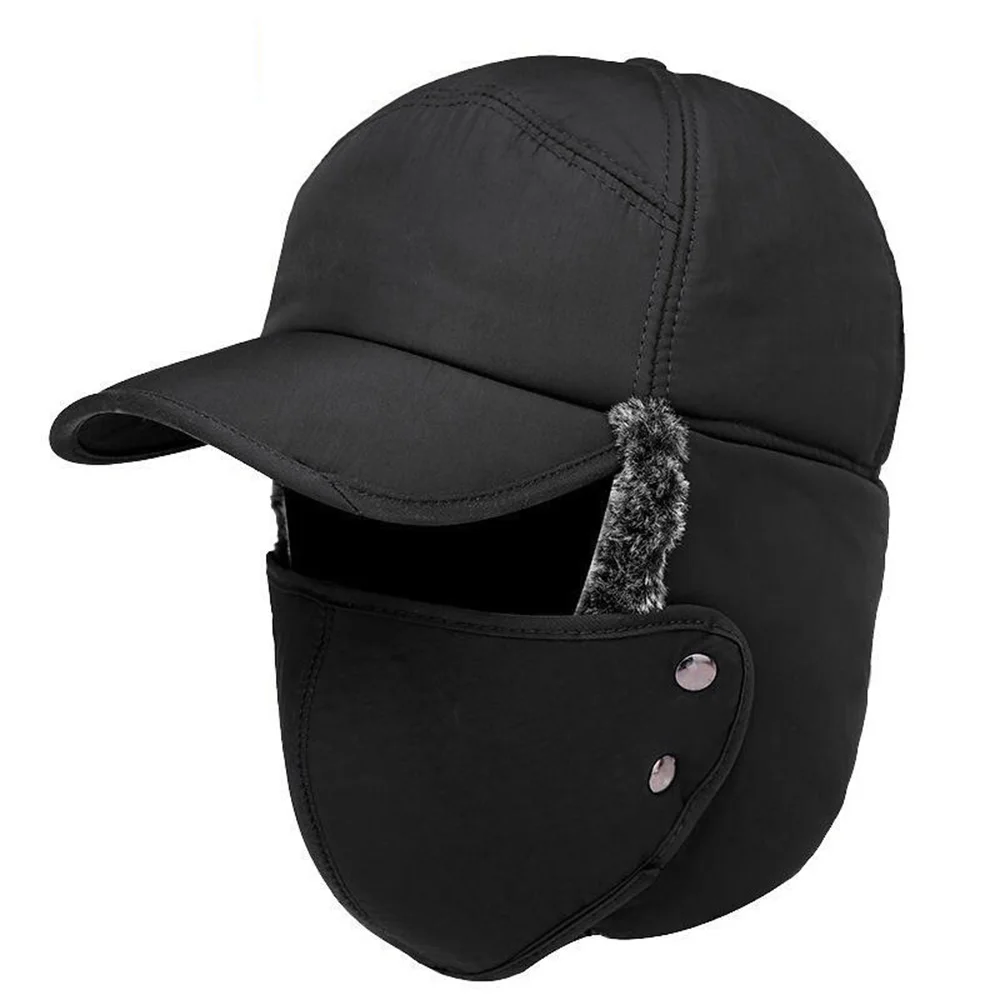 Fashion Winter Bomber Hats Men's Northeast Mask Hat Outdoor Windproof Keep Warm Thick Earmuffs Flat-Top Cap, men winter hats