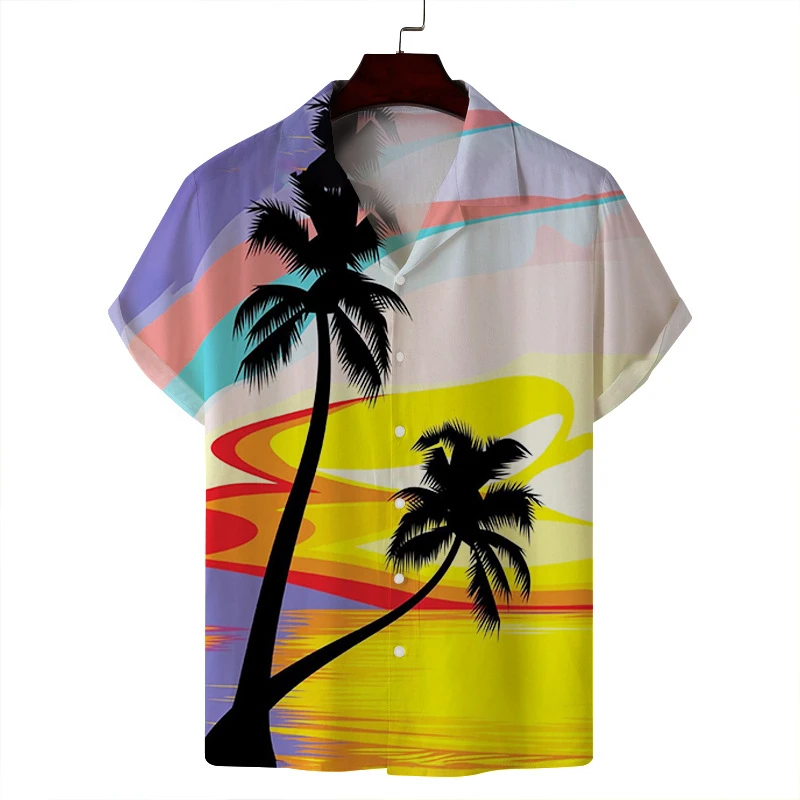 thumbnail image 1 of Camisas hawaianas de manga corta con estampado 3D de árbol de coco para hombre y mujer, ropa de calle informal para vacaciones, 1 of 5