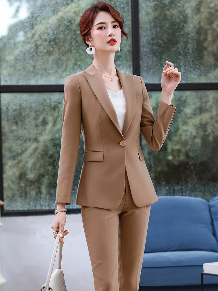 

Women Formal Pant Suit Fashion Office Ladies Long Sleeve Slim Blazer and Pencil Trouser Elegant Two Pieces Set S-5XL