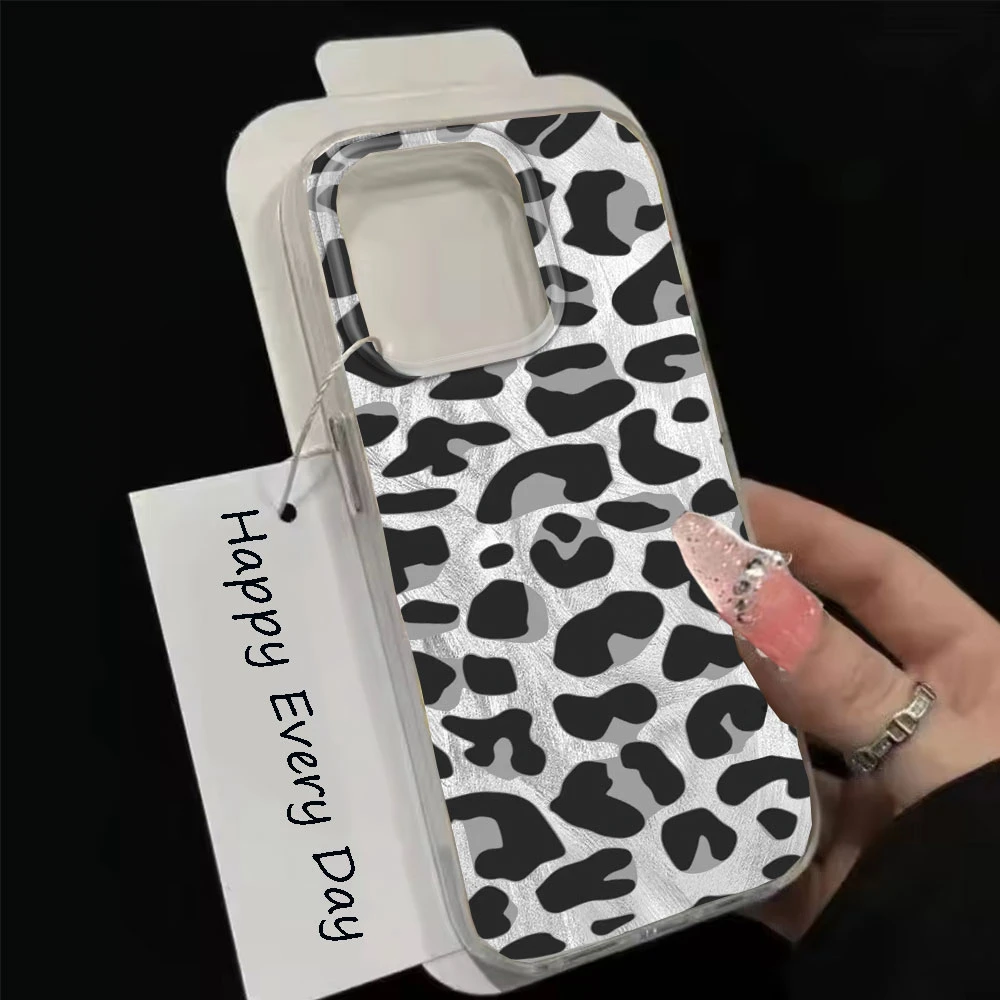 Grid Pattern Leopard Print Phone Case Cover