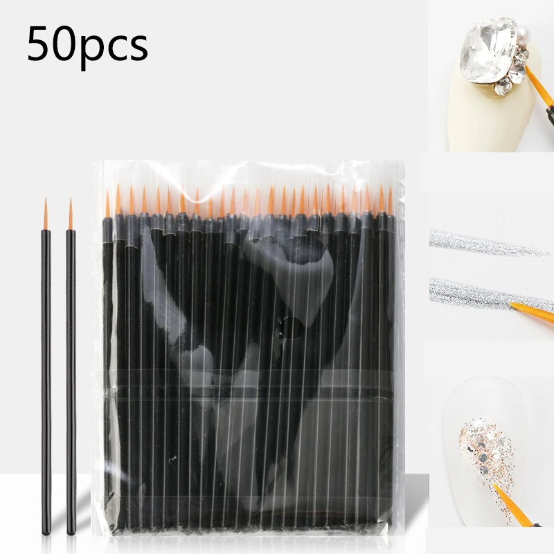 50pcs Disposable Nail Brush Nail Art Liner Brushes Gel Brush Gel Polish Painting Drawing Art Pen