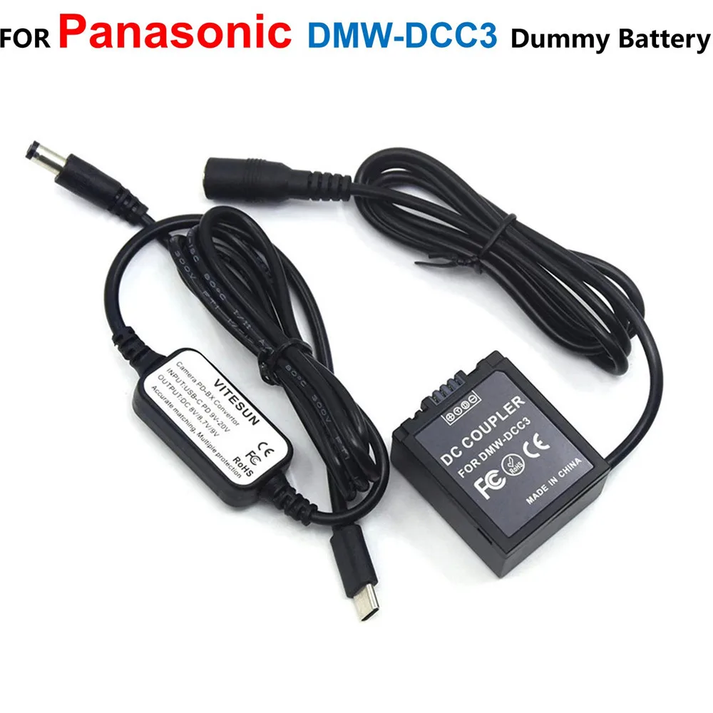 

USB C Power Cable+DMW-DCC3 DC Coupler DMW-BLB13 Fake Battery For Panasonic Lumix DMC-G1 GH1 GF1 G2 G10 G2A G2K G2R G1KEGA GH1K