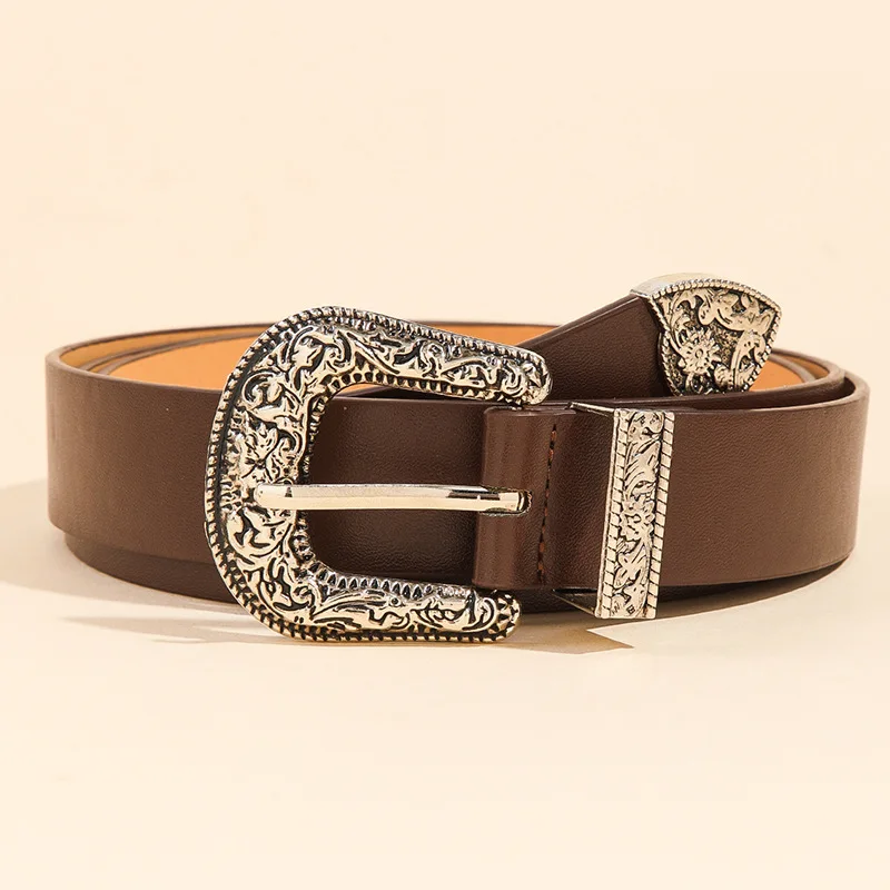 

2.8cm New Casual Women's Belt Retro Carved Alloy Pin Buckle All-match Jeans Trend Belt for Women