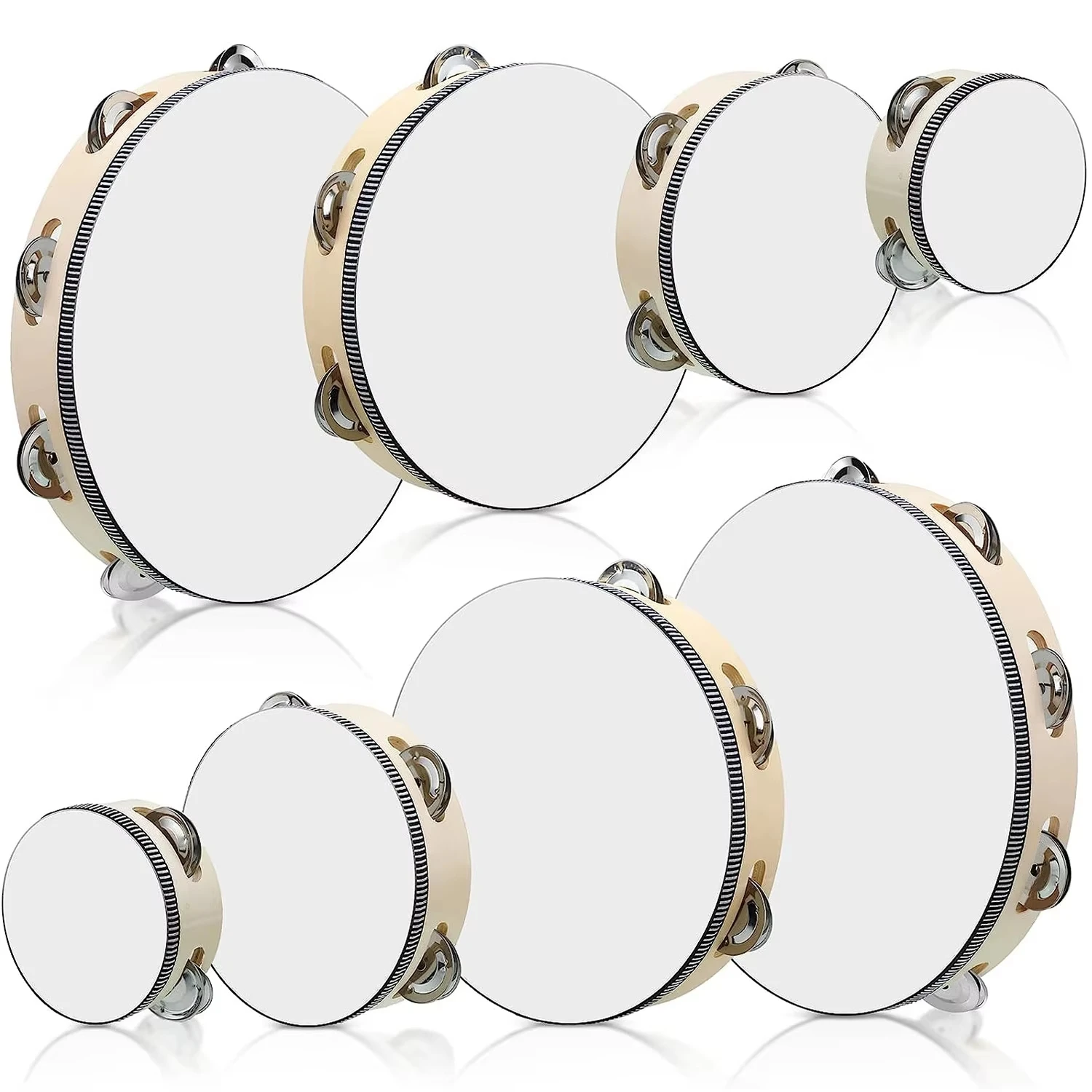 1Pcs Wooden Tambourine 4/6/8/10-Inch White Rim with Metal Jingles Musical Percussion Instrument for Concert Church Party hand tambourine
