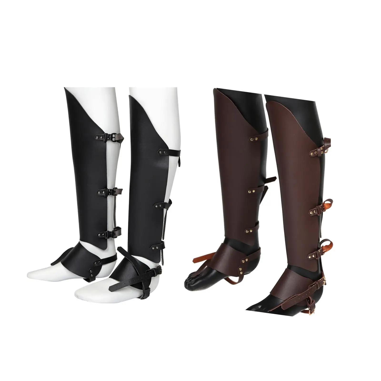 Medieval Greaves Boots Shoes Cover Comfortable PU Leather Leg Armor Gaiters Viking Pirate Shoe Boot Cover for Cosplay Costume