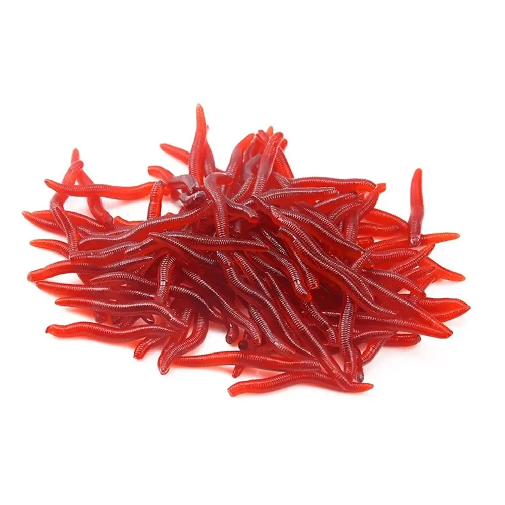 100pcs/Bottle Realistic Tackle Soft Lure Bass Bream Bloodworm Fishing Lure Earthworm Worm Rubber Red Worms Baits Fishy Smell 4