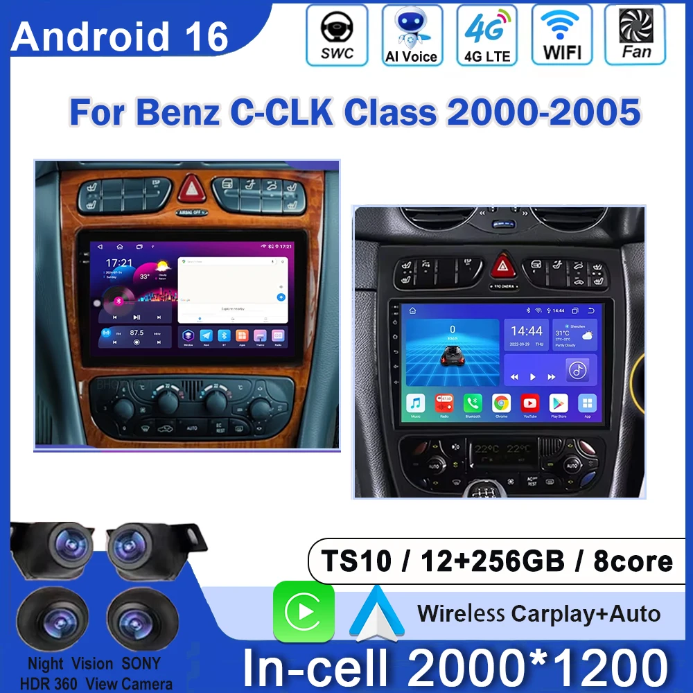 Radio de coche Android para Mercedes Benz Clase C W203 C200 C320 C350 CLK W209 2002 - 2005 reproductor de vídeo Multimedia para coche No 2din DVD 2