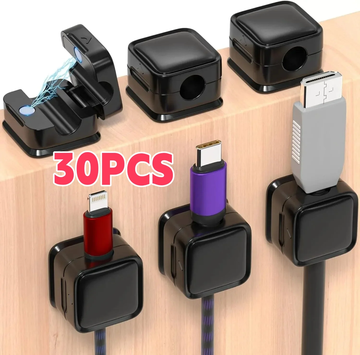 30/6PCS Magnetic Cable Clips Cable Smooth Adjustable Cord Holder Under Desk Management Wire Keeper Organizer Holder cable organizer