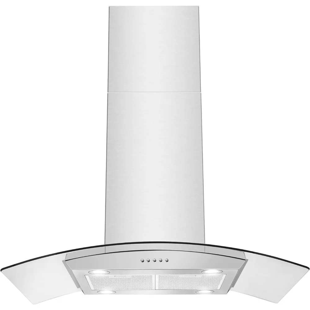 

inch Island Range Hood 700 CFM Ceiling Mount Hood Stainless Steel Stove Vent Hood with Tempered Glass