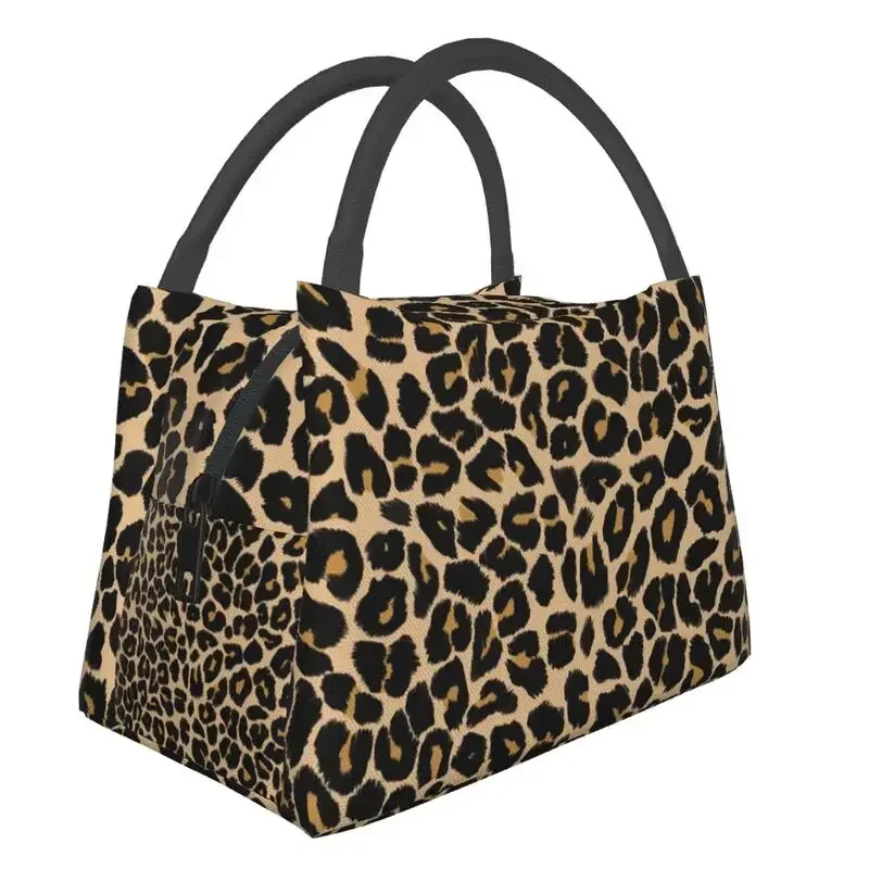 

Leopard Skin Print Traditional Colours Insulated Lunch Bags for Women Animal Texture Resuable Cooler Thermal Food Lunch Box