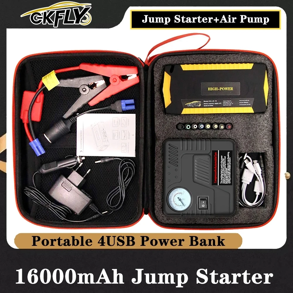 Gkfly Auto Jump Starter + Luchtpomp 16000Mah 12V Start Apparaat