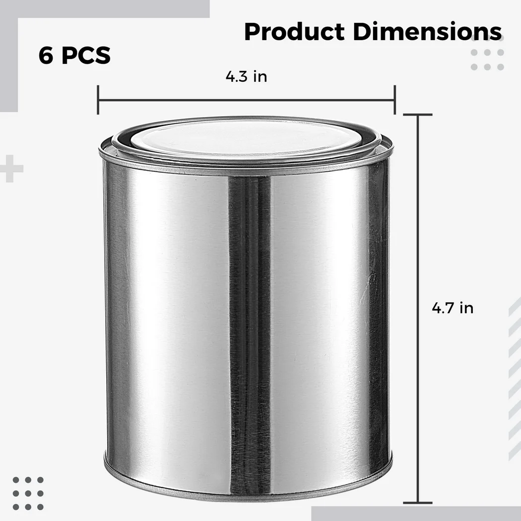 Metal Paint Cans 6Pcs Empty Unlined With Lids 1/2 Pint Metal Pails For Crafts DIY Projects Storage Containers