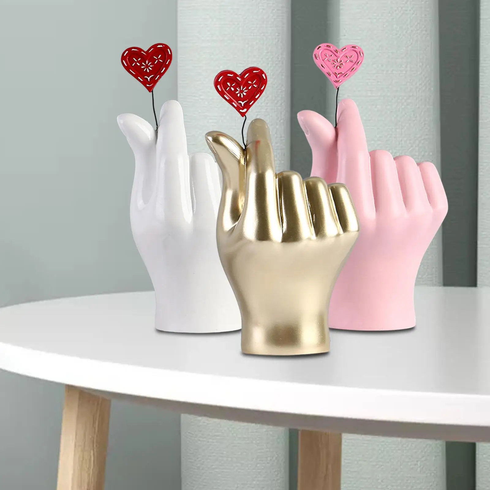 Creative Heart Finger Gesture Statue Love Hand Sculpture Figurine Crafts for Home Table Centerpiece Cabinet Decor Ornament