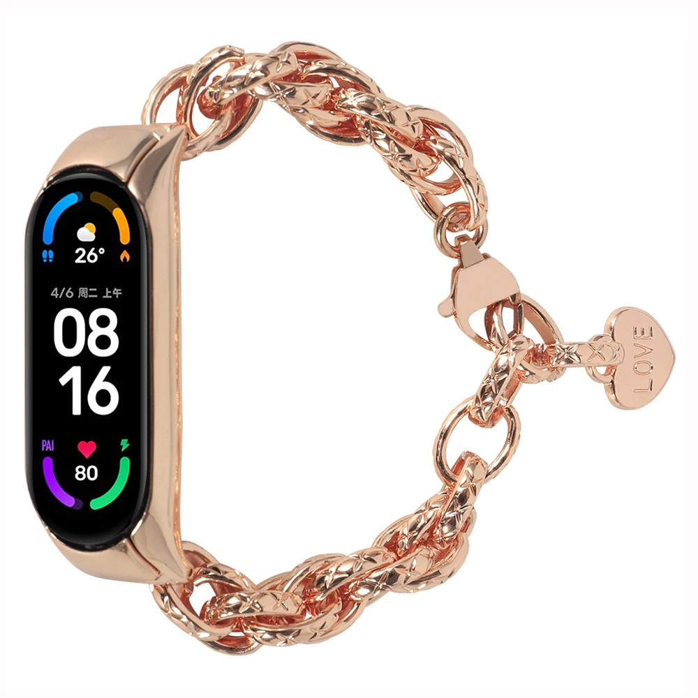 Cinturino in oro rosa per cinturini Mi Band 7 Accessori Bracciale per Xiaomi Miband 6 5 4 3 Cinturino di ricambio in lega di metallo Uomo Donna