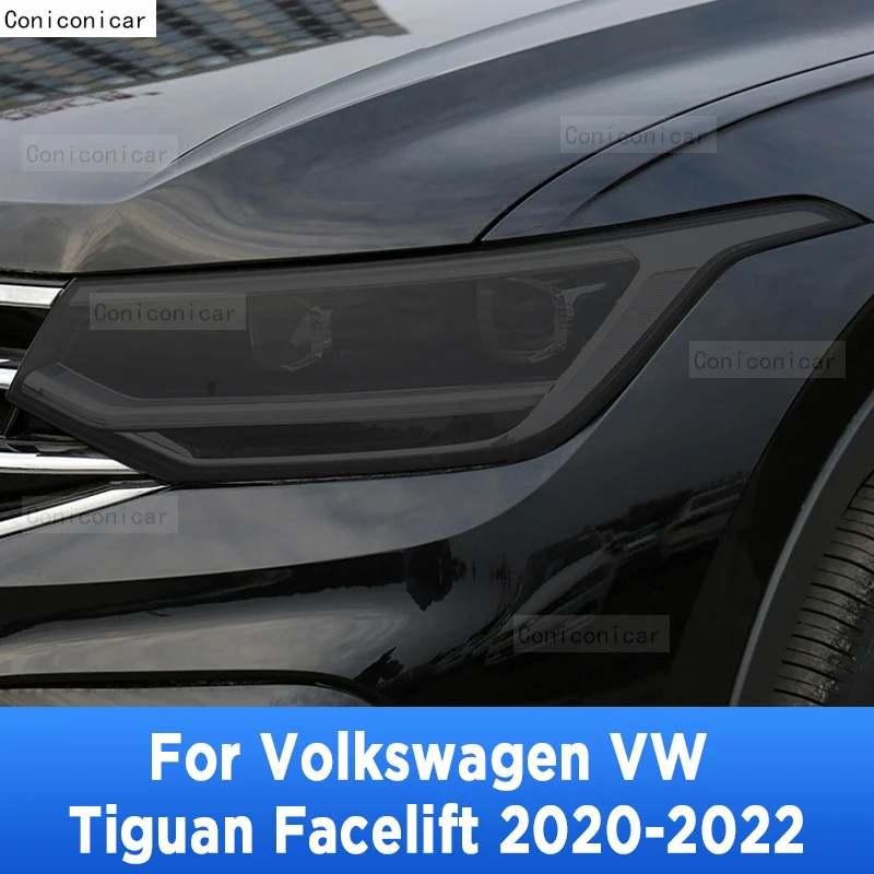 

2 Pcs Car Headlight Protective Film Front Light Transparent Smoked Black TPU Sticker For Volkswagen VW Tiguan Facelift 2020 2021
