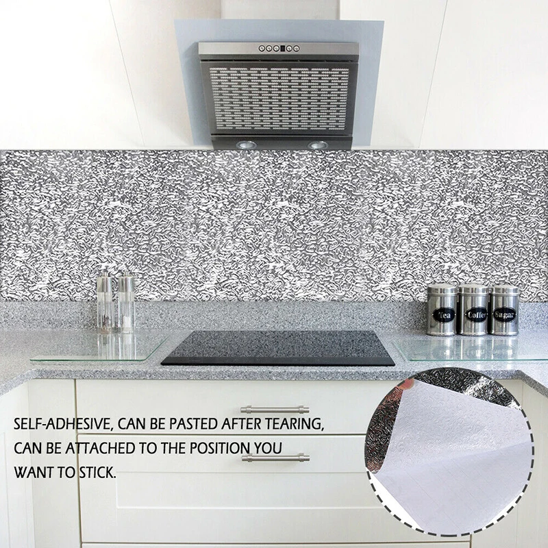 Kitchen Oil-proof Aluminum Foil Sticker Waterproof Wall Desk Floor Waterproof High Temp Resistant DIY Home Furniture Decorate