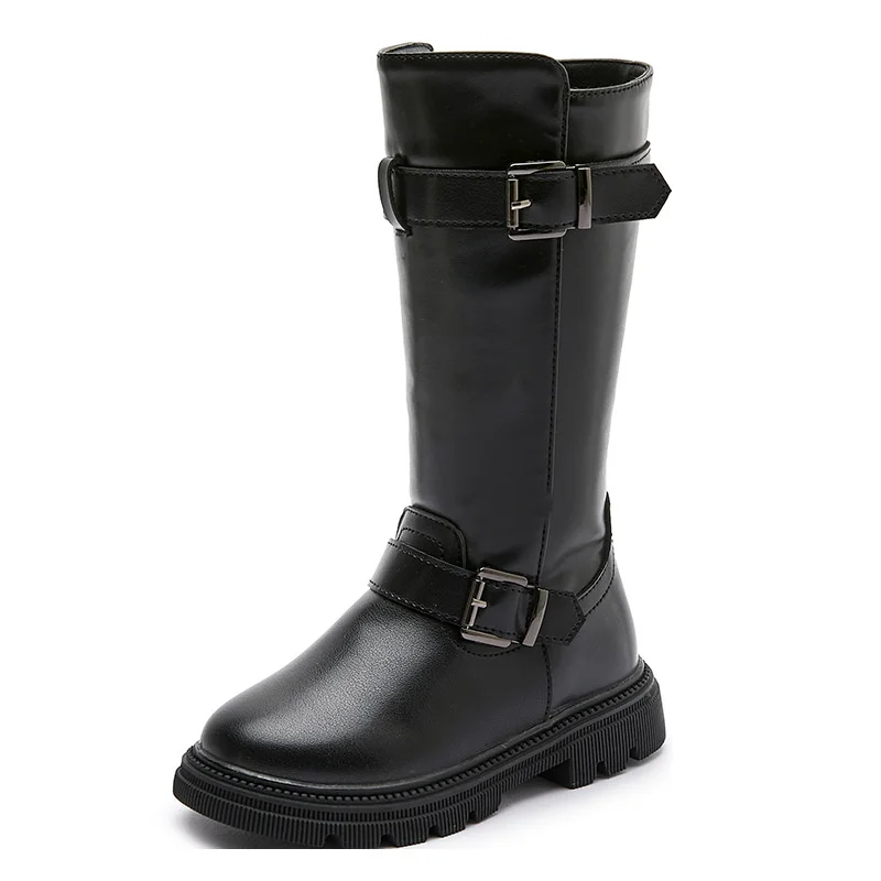 

Girls Long Boots Black Knee-high Autumn Winter Children High Boots Zipper Fashion 2023 Brand New Kids Motorcycle Boots