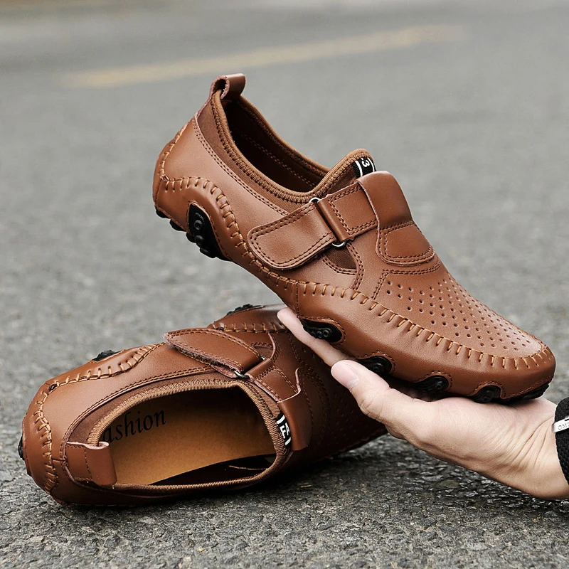 

Summer breathable non-slip flat shoes slip-on men's shoes brand leather loafers moccasin white high-quality leisure shoes men