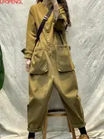 New Women's Solid Color Spring Long Sleeves Jumpsuit Personalized Fashion Pullover Straight Streetwear Pockets One Piece Pants - Image 3