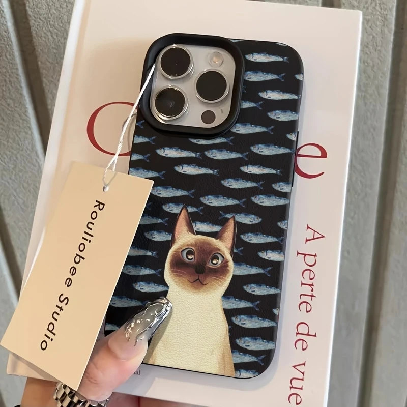 Siamese Cat and Fish Design Phone Case Cover