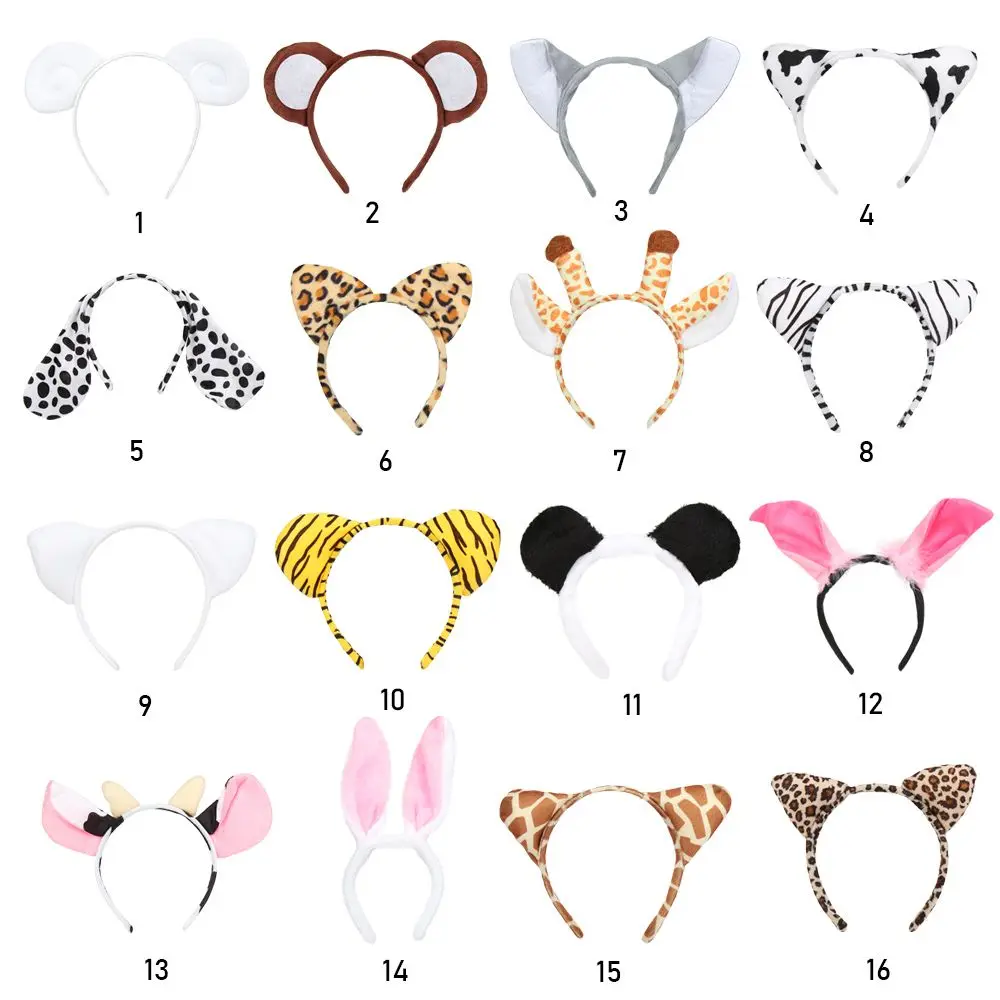 Animals Ears Headband Cartoon Plush Dog Zebra Tiger Hair Band Cosplay Halloween Christmas Birthday Theme Party Supplies