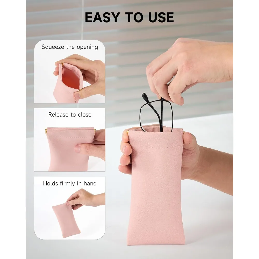Ultra Lightweight Squeeze Top Eyeglass Case with Cleaning Cloth, Portable Soft Sunglasses Case for Men and Women