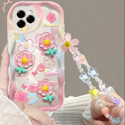 3D Pink Flower Phone Chain Clear Case for Samsung S25FE (S13878)