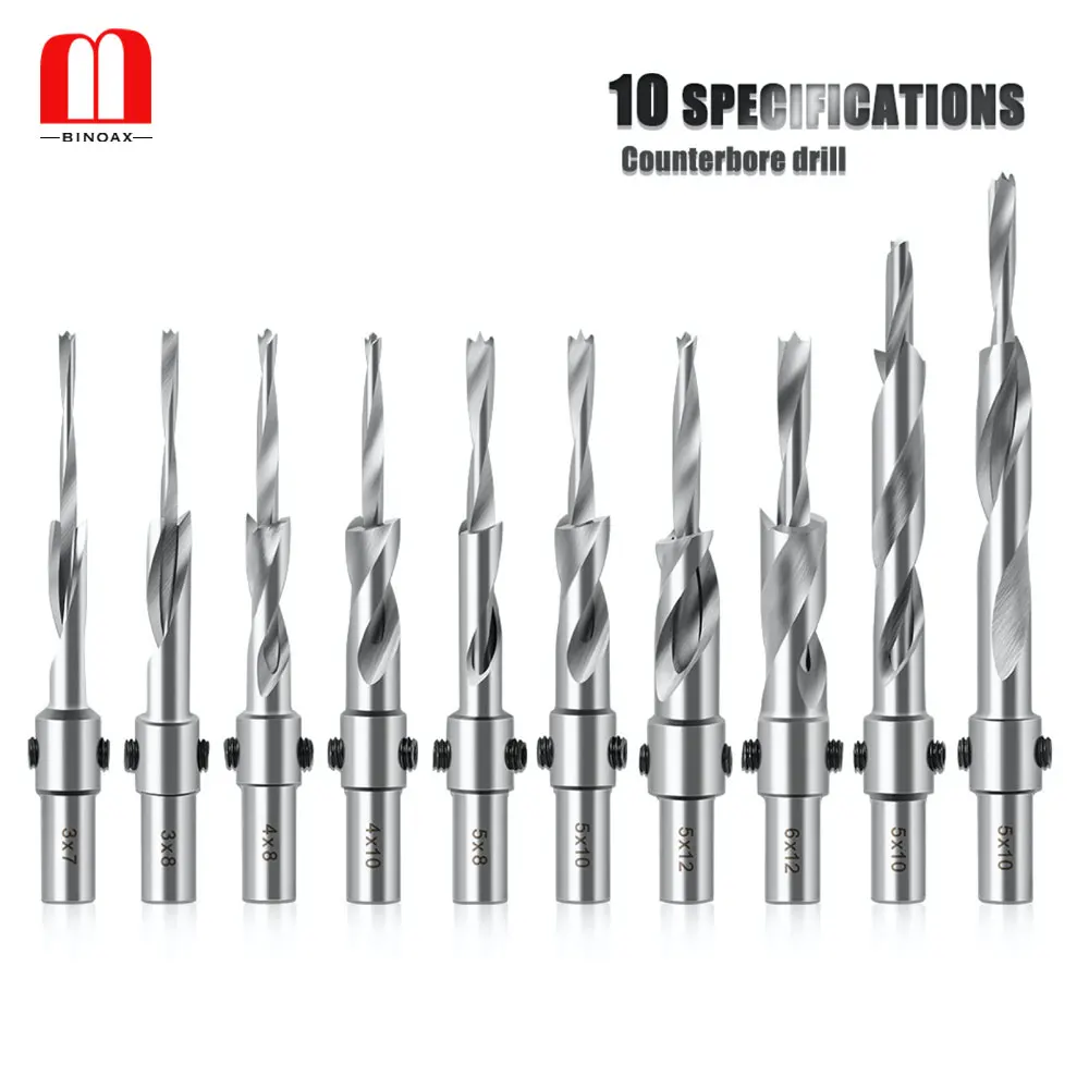 3/4/5/6MM Countersink Drill Bit with Adjustable Depth Stop Chamfering Counterbore Drilling for Wood Plastic 10MM Shank