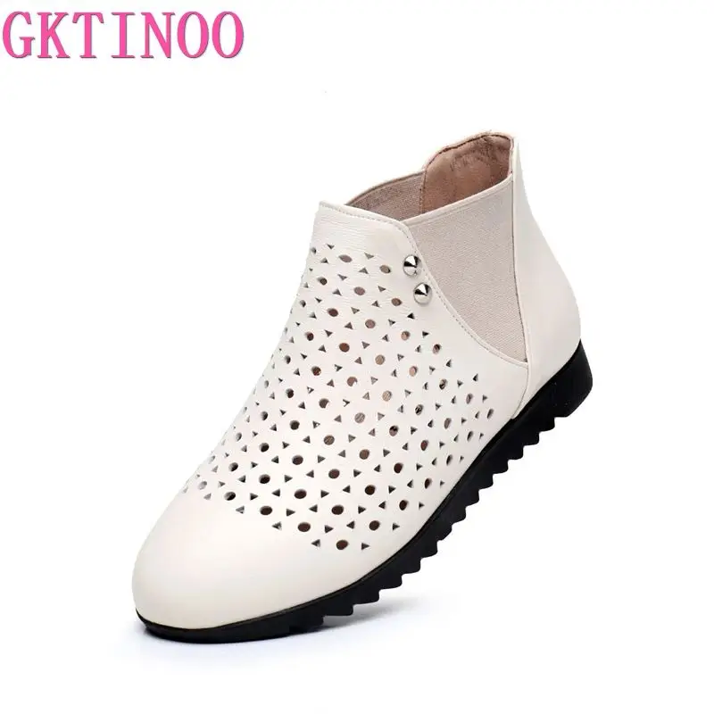 

GKTINOO 2023 Summer Autumn Women Boots Genuine Leather Retro Sandals Comfort Hollow Flat Non-slip Large Size Fashion Cool Boots